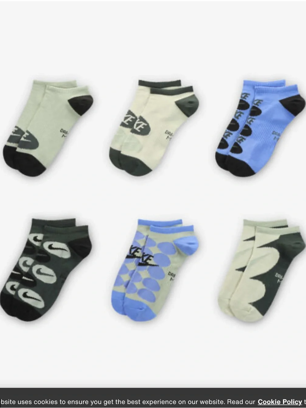 NWT 6 Pack of Nike Everyday Lightweight Training No-Show Socks Drifit Green Blu